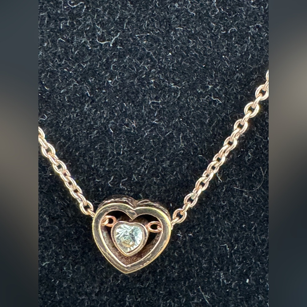 Coach rose‑gold tone heart pendant necklace, dainty chain) - Picture 3 of 7